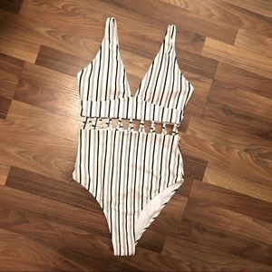 cupshe striped one piece w/ cutouts